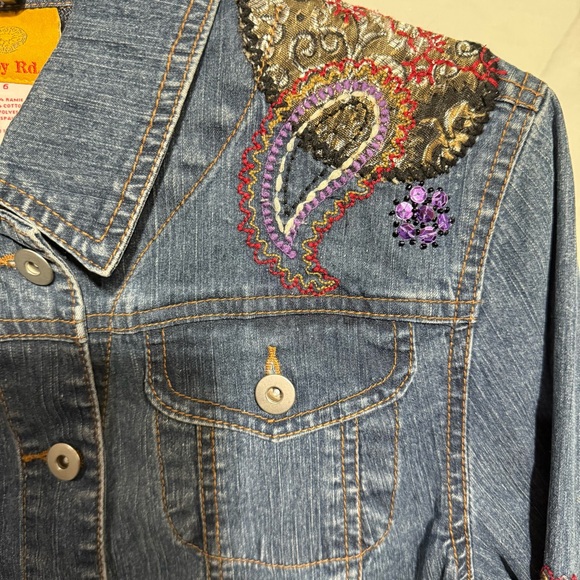 Ruby Rd. Blue Embroidered Embellished Paisley Jean Jacket Size 6 - Picture 4 of 10